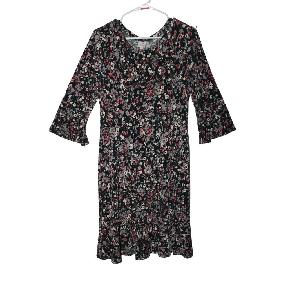 Women's Kaileigh Gray Taupe Orange Pink Green Black Floral Casual Dress - Size L